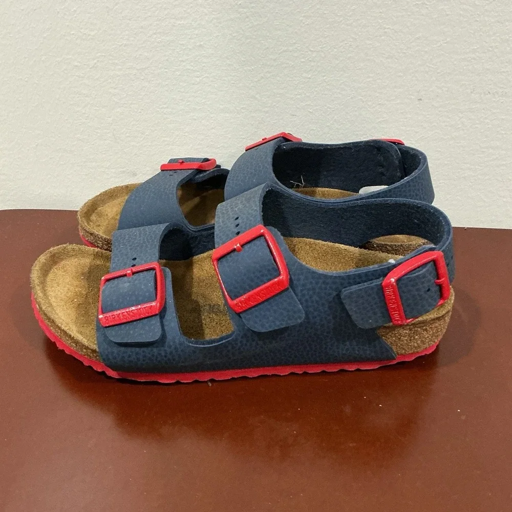 Birkenstock Sandals Kids Size 2-2.5 33 Slingback Blue Red Roma Milano Birko-Flor